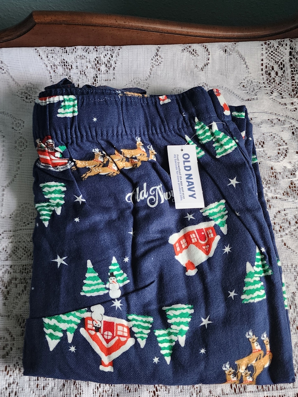 Old Navy Navy Blue Womens Holiday Pajama Pants with Festive Print